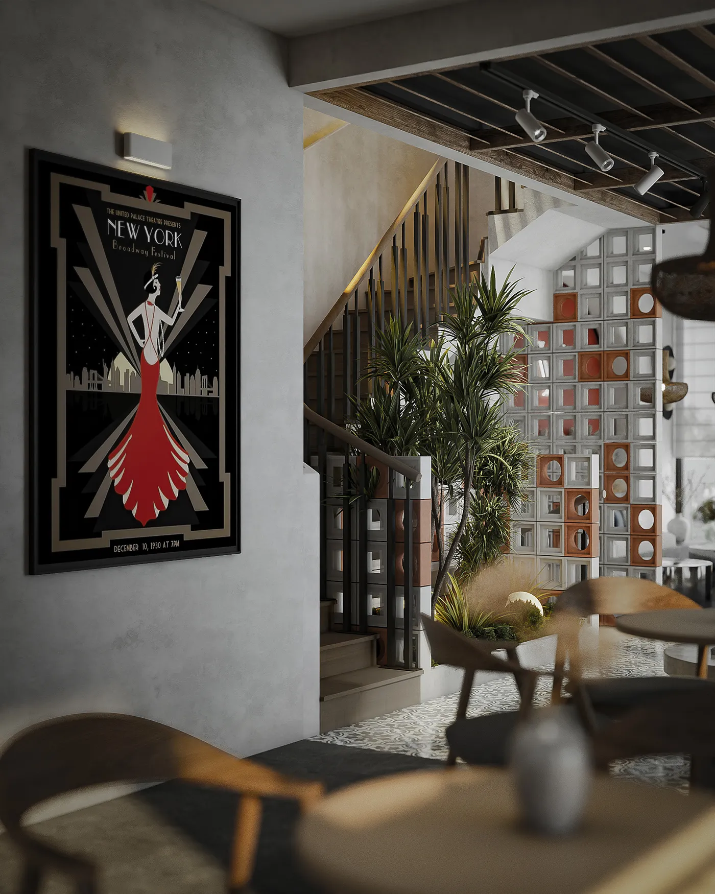 Phối cảnh tổng thể thiết kế quán cafe tối ưu không gian và công năng