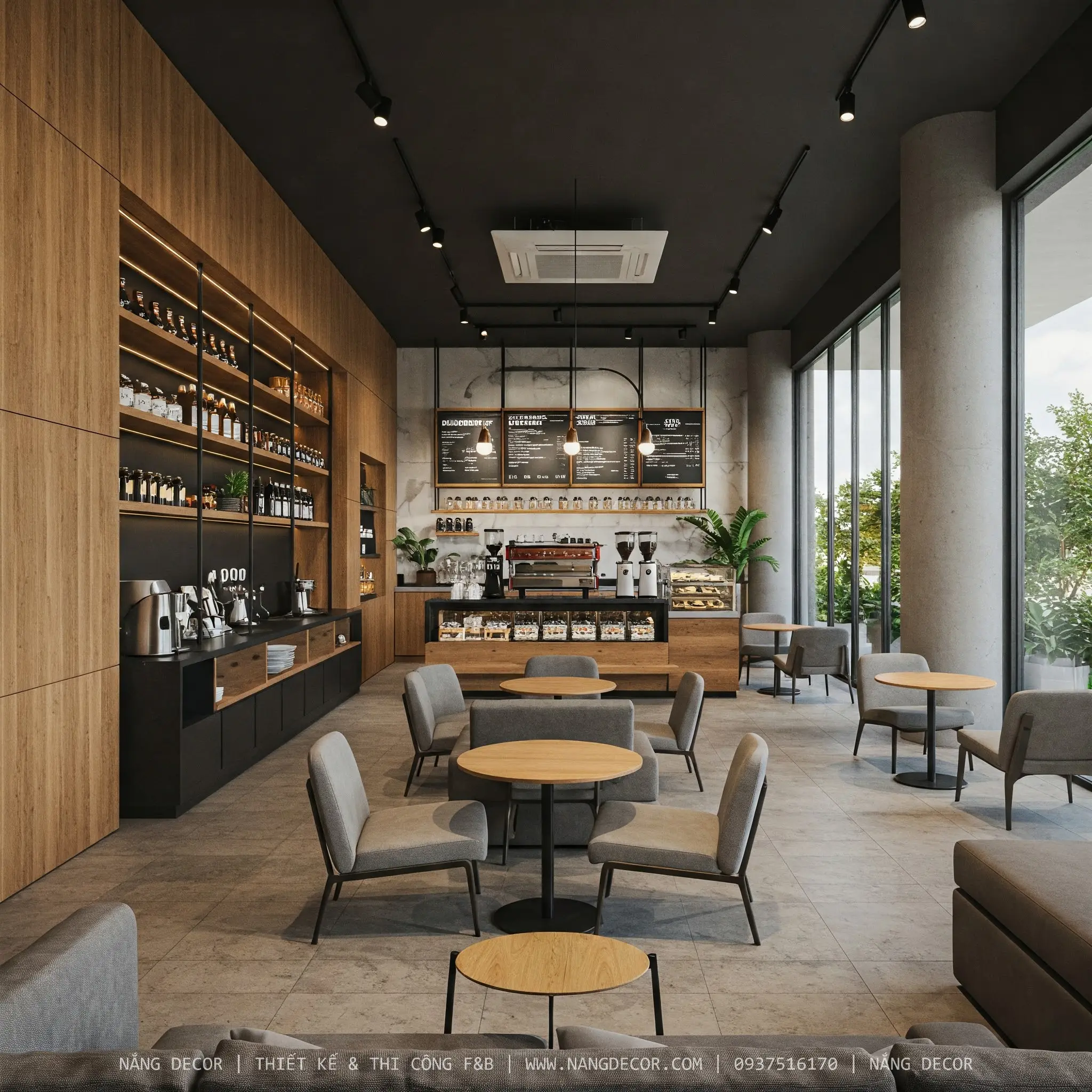 Mau thiet ke cafe container phong cach industrial an tuong